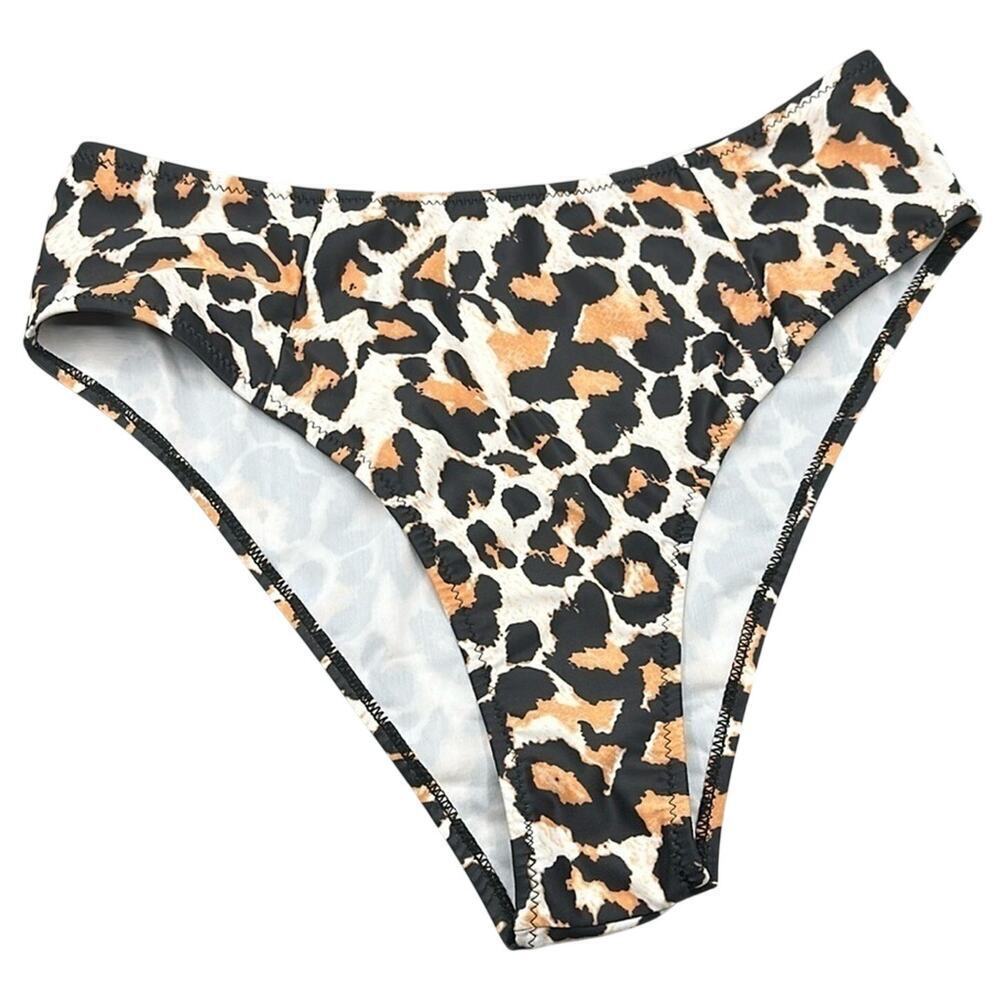 Women's Leopard Print High Waist Cheeky Coverage Bikini Bottoms Size Large